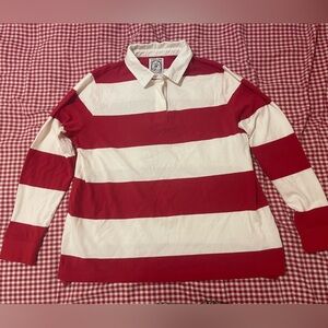 Land’s End Red and White Stripe Rugby Shirt Long Sleeve
